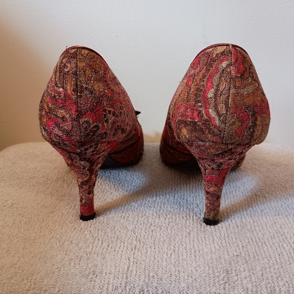 Elegant Red Brown Peep-Toe Heels 9 M - Picture 6 of 11